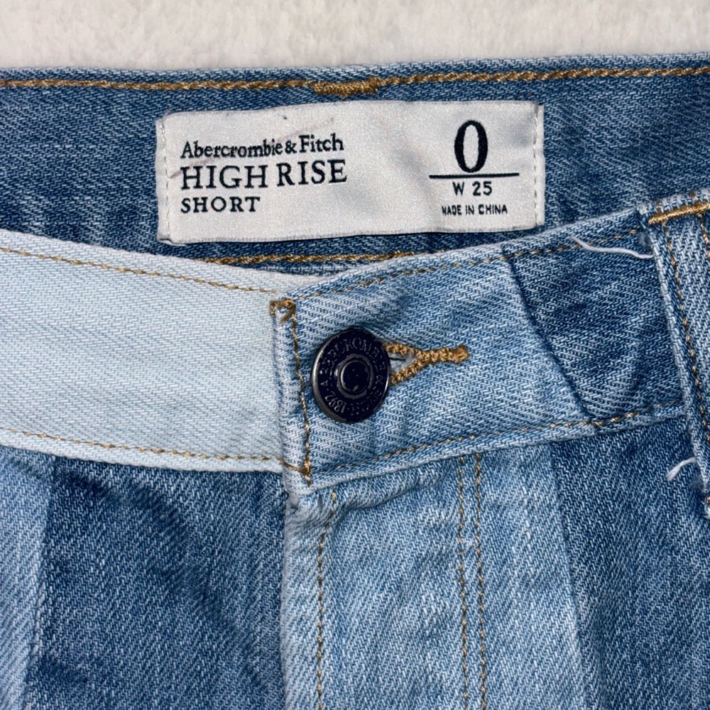 Abercrombie & Fitch Multi-Blue patchwork high rise Jean boho chic Shorts Size 0 - Picture 2 of 12